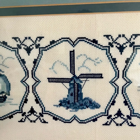 Vintage Framed Blue and White Embroidered Art - Picture 10 of 15